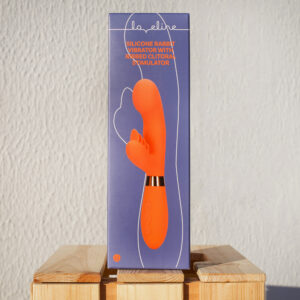 Loveline Silicone Rabbit Vibrator with Ribbed Clitoral Stimulator, Glazed Carrots